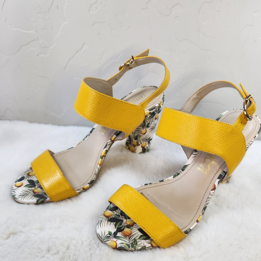 Anthropologie Capelli Rossi Block Heel Sandals | Size 8.5 | Yellow Leather Lemon
